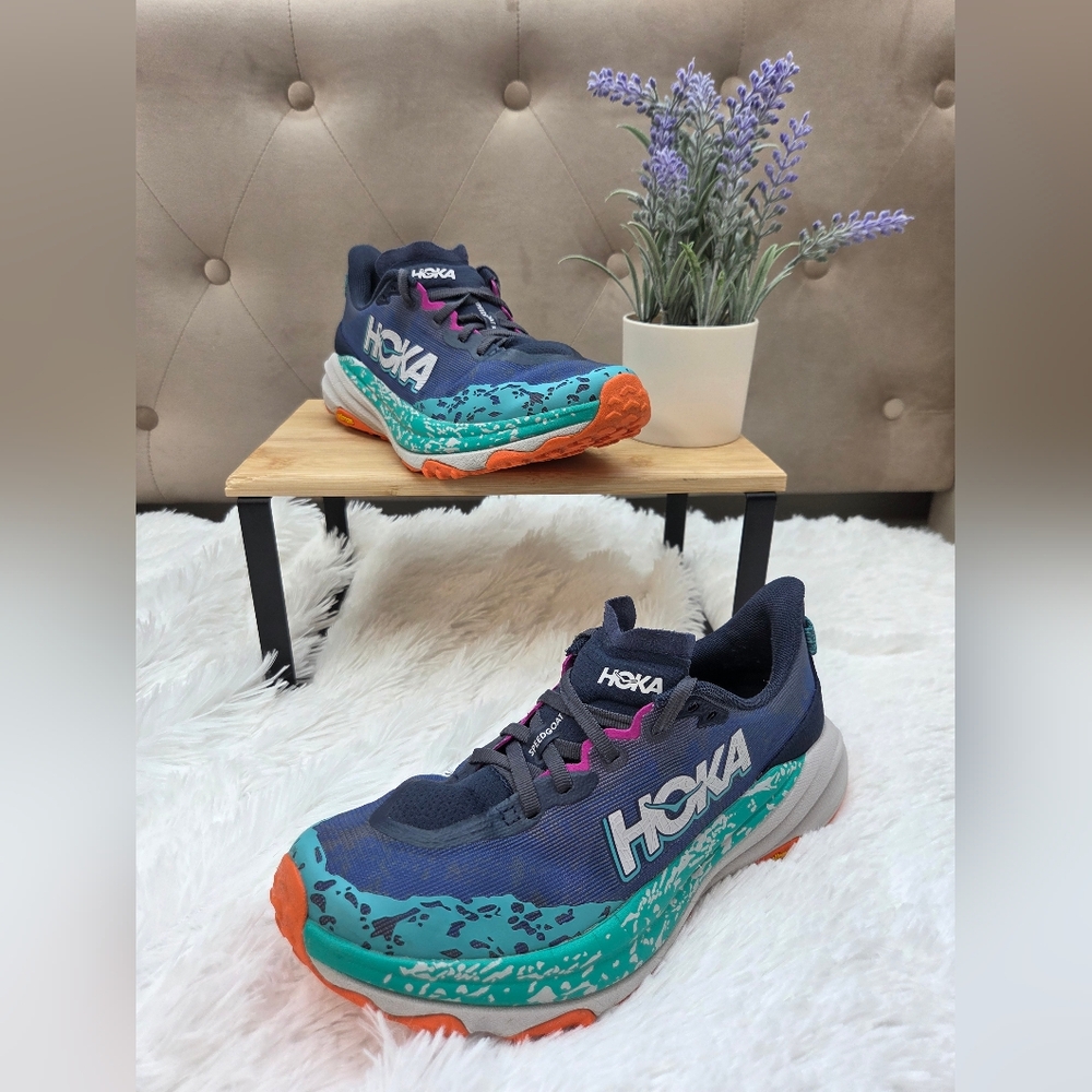 Hoka Speedgoat 6 Trail Running Shoes Women 7.5 Blue Teal Vibram